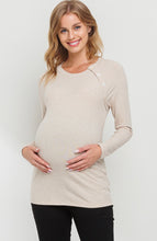 Load image into Gallery viewer, Button Neck Ribbed Maternity Shirt - oatmeal sz small