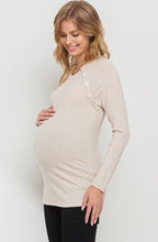 Load image into Gallery viewer, Button Neck Ribbed Maternity Shirt - oatmeal sz small