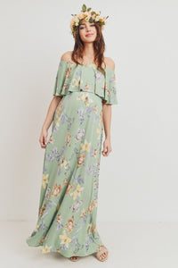 Ruffle Off The Shoulder Maxi Maternity Dress