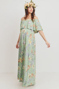 Ruffle Off The Shoulder Maxi Maternity Dress