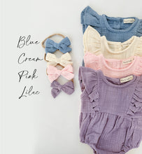 Load image into Gallery viewer, Milana Muslim Bubble Romper + Bow - Cream &amp; Pink