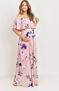 Floral Off Shoulder Maxi Maternity Dress