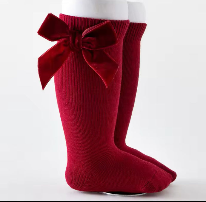 Velvet Bow Knee Socks