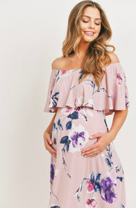 Floral Off Shoulder Maxi Maternity Dress