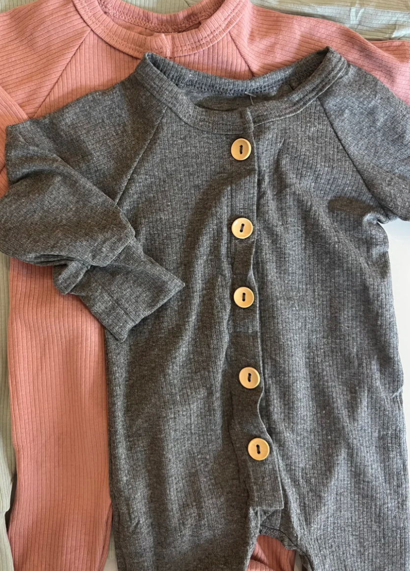 Button Down Baby Jumpsuit - Grey