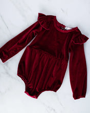 Load image into Gallery viewer, Velour Baby Bubble Romper - Candy Apple Red