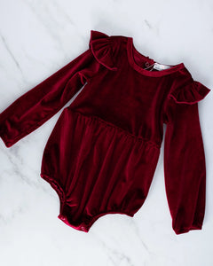 Velour Baby Bubble Romper - Candy Apple Red