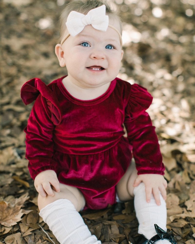Velour Baby Bubble Romper - Candy Apple Red