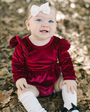 Load image into Gallery viewer, Velour Baby Bubble Romper - Candy Apple Red