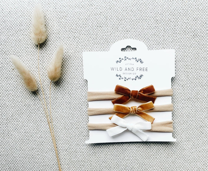 Petite Velvet Headband Bows - Neutrals