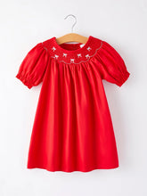Load image into Gallery viewer, Embroidered Bow Smocked Red Dress