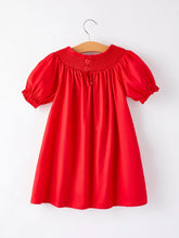 Load image into Gallery viewer, Embroidered Bow Smocked Red Dress