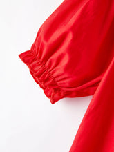 Load image into Gallery viewer, Embroidered Bow Smocked Red Dress