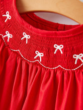 Load image into Gallery viewer, Embroidered Bow Smocked Red Dress