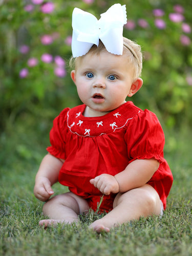 Embroidered Red Baby Bow Romper
