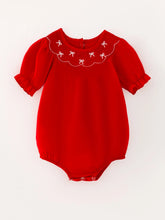 Load image into Gallery viewer, Embroidered Red Baby Bow Romper