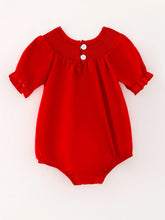 Load image into Gallery viewer, Embroidered Red Baby Bow Romper