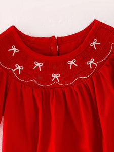 Embroidered Red Baby Bow Romper