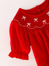 Load image into Gallery viewer, Embroidered Red Baby Bow Romper
