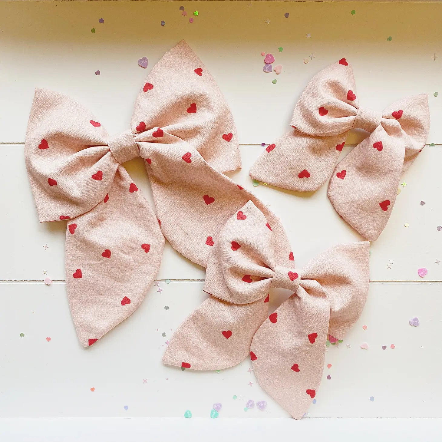 Valentines Day Pink and Red Hearts Bow