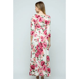 Lexi 3/4 Sleeve Maternity Dress - Pink & Cream