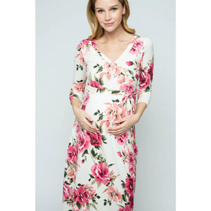 Lexi 3/4 Sleeve Maternity Dress - Pink & Cream