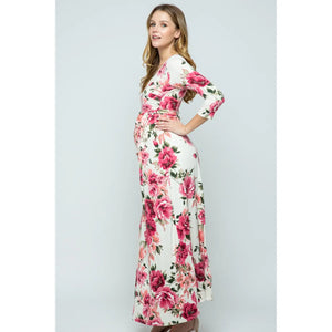 Lexi 3/4 Sleeve Maternity Dress - Pink & Cream