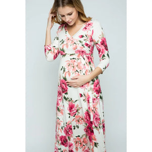 Lexi 3/4 Sleeve Maternity Dress - Pink & Cream