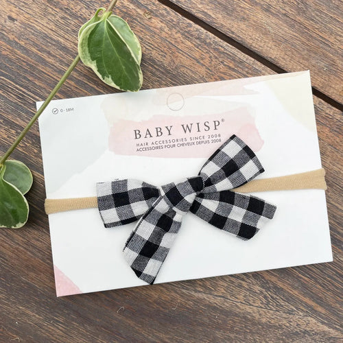 Hand Tied Buffalo Plaid Wisp Bow - Black and White