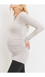 Long Sleeve  Maternity Tunic - Heather Grey