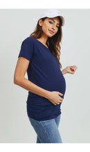 Load image into Gallery viewer, Jersey Round Neck Short Sleeve Maternity Tee - Navy