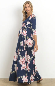 Lexi 3/4 Sleeve Maternity Dress - Navy & Pink