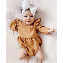 Load image into Gallery viewer, Baby Ruffle Bubble Romper - Dusty Mustard