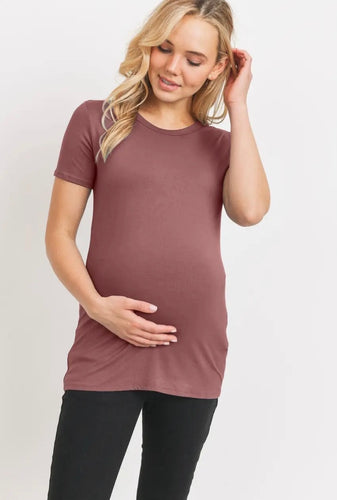 Jersey Round Neck Short Sleeve Maternity Tee - Mauve