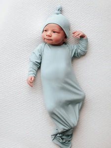 Baby Knotted Ribbed Gown - Blue Bird