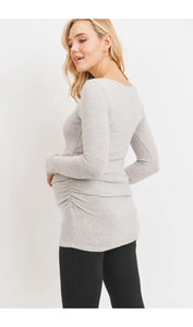 Long Sleeve  Maternity Tunic - Heather Grey