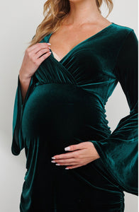 Green Velvet Maternity & Nursing Dress