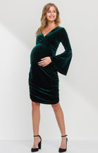 Load image into Gallery viewer, Green Velvet Maternity &amp; Nursing Dress