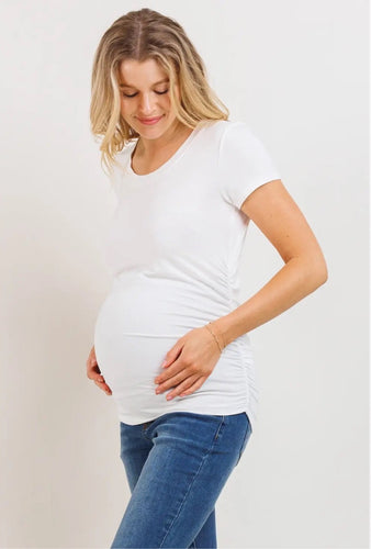 Round Neck Ruched Side Maternity Tee