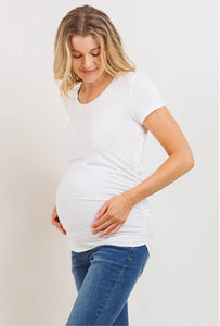 Round Neck Ruched Side Maternity Tee