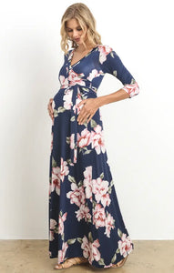 Lexi 3/4 Sleeve Maternity Dress - Navy & Pink